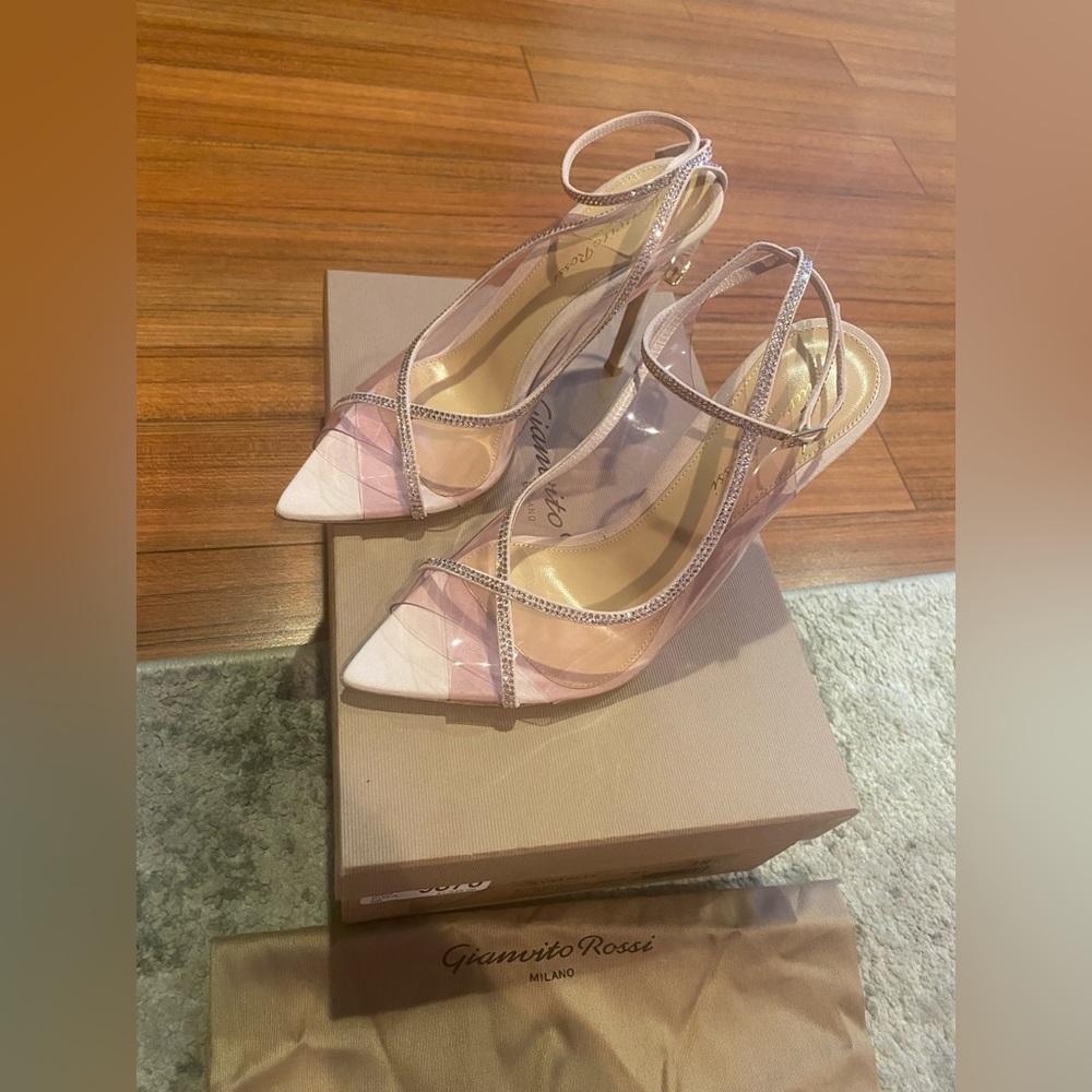 GIANVITO ROSSI Crystelle Plexi Ankle-Strap Sandal Heels - Picture 4 of 8